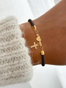 Heart Initial Zircon Cross Pendant Bracelet for Women, Casual Fashion Adjustable Wristband, All Seasons Jewelry Accessory, Adjustable Slider Bracelets