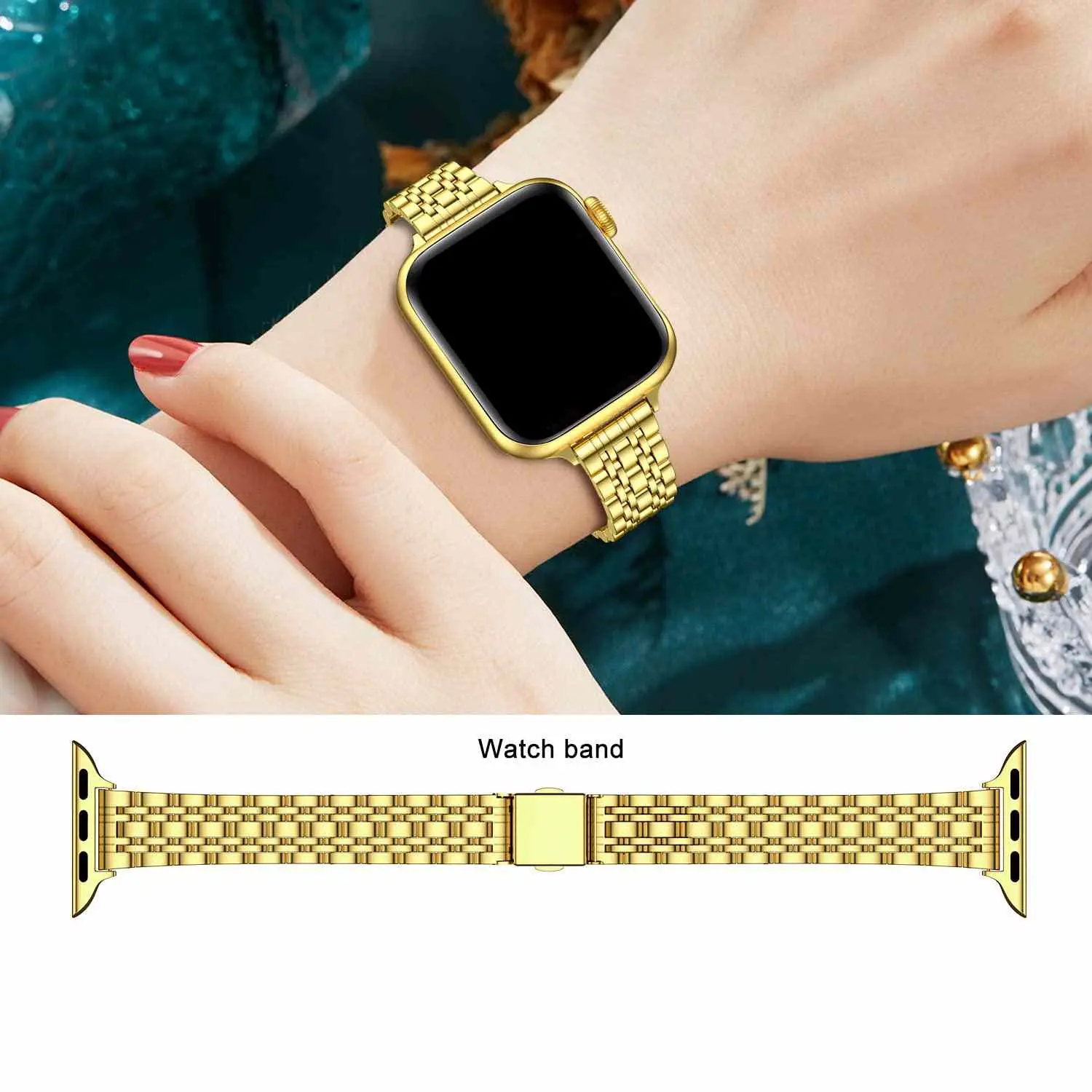 Gold Smartwatch, White Earphones 10-in-1 Set, multiple bands. 49MM aluminum case LIGE Smart Watches for Women, Women main image 2