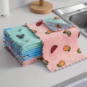 5/10pcs Coral Velvet Cleaning Towels, Dishwashing Kitchen Supplies, Dry Wet Use, Home Bathroom Accessories, Multi-Purpose Cleaning Cloths, Soft Cleaning Towel