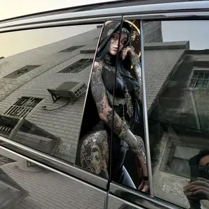 2-piece set Blue-haired tattooed woman Gold totem woman Car sticker B-pillar DIY mid-pillar film decorative car accessory Sticker For Cars