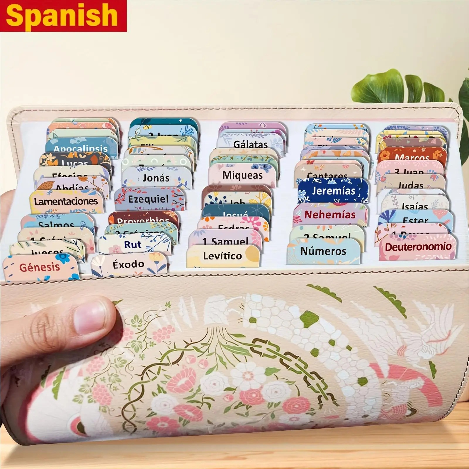 Spanish Bible Tabs, 75pcs/set Pastel Bloom Theme Laminated Bible Tabs for Women & Men, Spanish Bible Tabs for Home & Office
