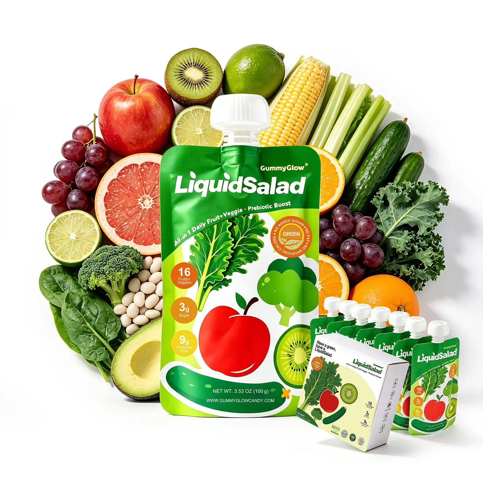 Supermodels Style 7 Assorted Pouches Mixed Smoothie Juice Pouches - 16 Fruits & Vegetables, Organic Gluten-Free Superfood, Dietary Fiber & Prebiotic, Ready-to-Eat Vegan Snack, 7 Assorted Pouches (Includes Kiwi)