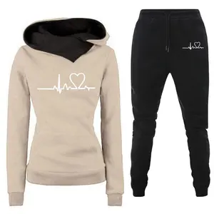 Casualsportswearsuitheartrateprintwomen'ssamestylehoodiesweatersuittrendyclothestwo-piecefashionOHPI