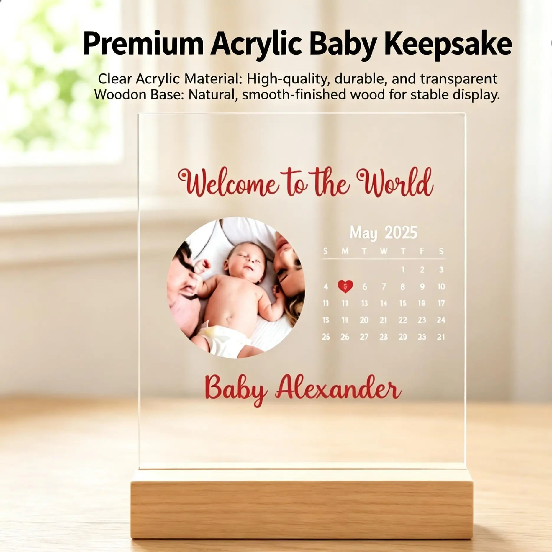 Personalized Acrylic-Glass Sign with Wooden Stand, Custom Photo & Text Plaque for Home Decor, Gift-Giving