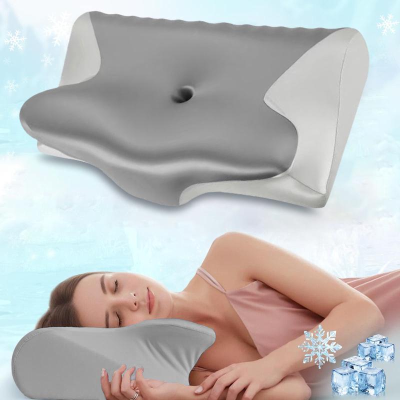 Cervical Neck Pillow Memory Foam True Cooling Ergonomic Support for Side Back Sleepers Adjustable Ice-Silk Leather Case Breathable Core Comfortable