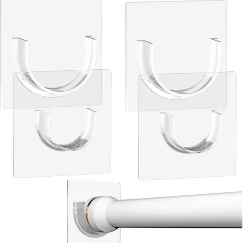 Shower Rod Holder with Strong Adhesive, 4 Pack Shower Curtain Rod Holder for Wall, Tension Curtain Rod Bracket No Drilling (Rod not Included)