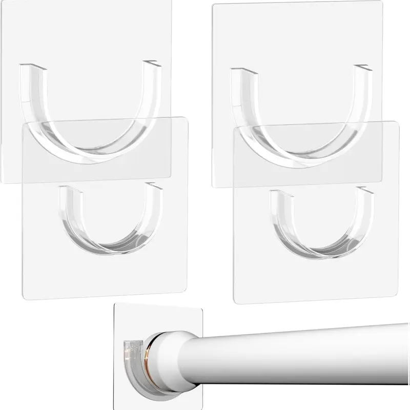 Shower Rod Holder with Strong Adhesive, 4 Pack Shower Curtain Rod Holder for Wall, Tension Curtain Rod Bracket No Drilling (Rod not Included)
