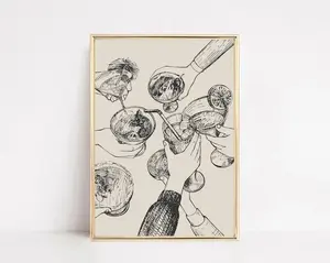 Bar cart print, Cheers print, Bar cart decor, Retro kitchen wall art, Trendy wall art, Kikiandnim, Digital print,Artistic Gift,Ornaments Poster Room