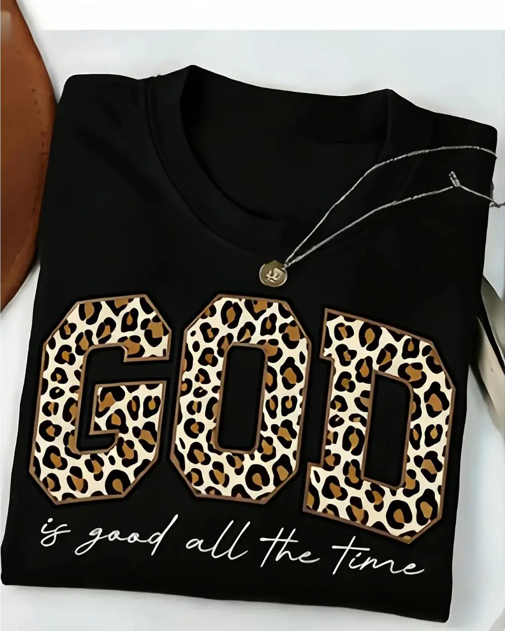 Leopard Print GOD Good Time Printed T-Shirt, 180G Pure Women'S T-Shirt, Loose Fit Meat Blocking And T-Shirt, Elastic Fabric Not Tight, Paired with Jeans Trendy And Cool Explosive Street, Gentle with Long Skirt, a Must-Have