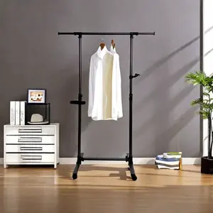Short Clothing Racks for Hanging Clothes with Bottom Shelves and Wheels Heavy Duty Rolling Clothes Rack Kids Clothing Rack for Adult Coat, Closet, Wardrobe--Black Can be placed on the bedroom balcony ikea kallax Accessories Laundry Steel Thick Hangable