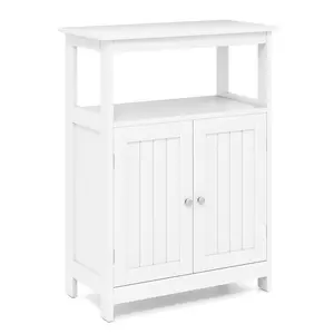 COSTWAY - Bathroom Floor Cabinet Freestanding Storage Organizer with Open Compartment-White