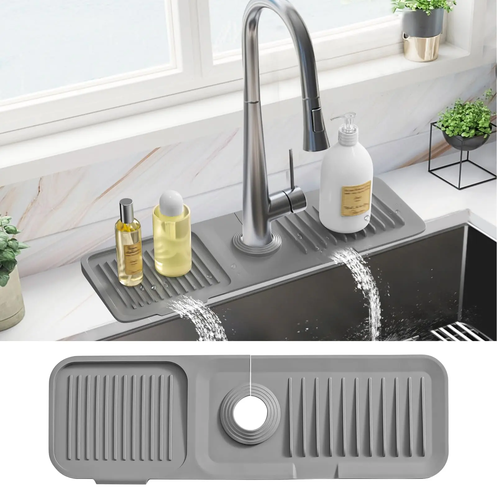 Faucet Mat for Kitchen Sink Splash Guard Behind Faucet, Sink Protectors for Kitchen Sink Faucet Mat Splash Guard for Kitchen Sink Area, Long Silicone Faucet Guard & Draining Mat