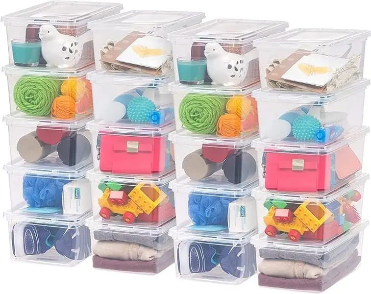 USA 6 Qt Clear Storage Box, BPA-Free Plastic Stackable Bin with Lid, Containers to Organize Shoes and Closet Shelves, Classroom Organization Teacher Tools, Game Storage, 20 Pack