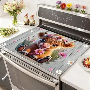 Soft Electronic Stove Panel Protector Pad, Cow Flower Wood Grain Design, Scratch Resistant, Easy to Clean, Multi-Purpose Kitchen Cover