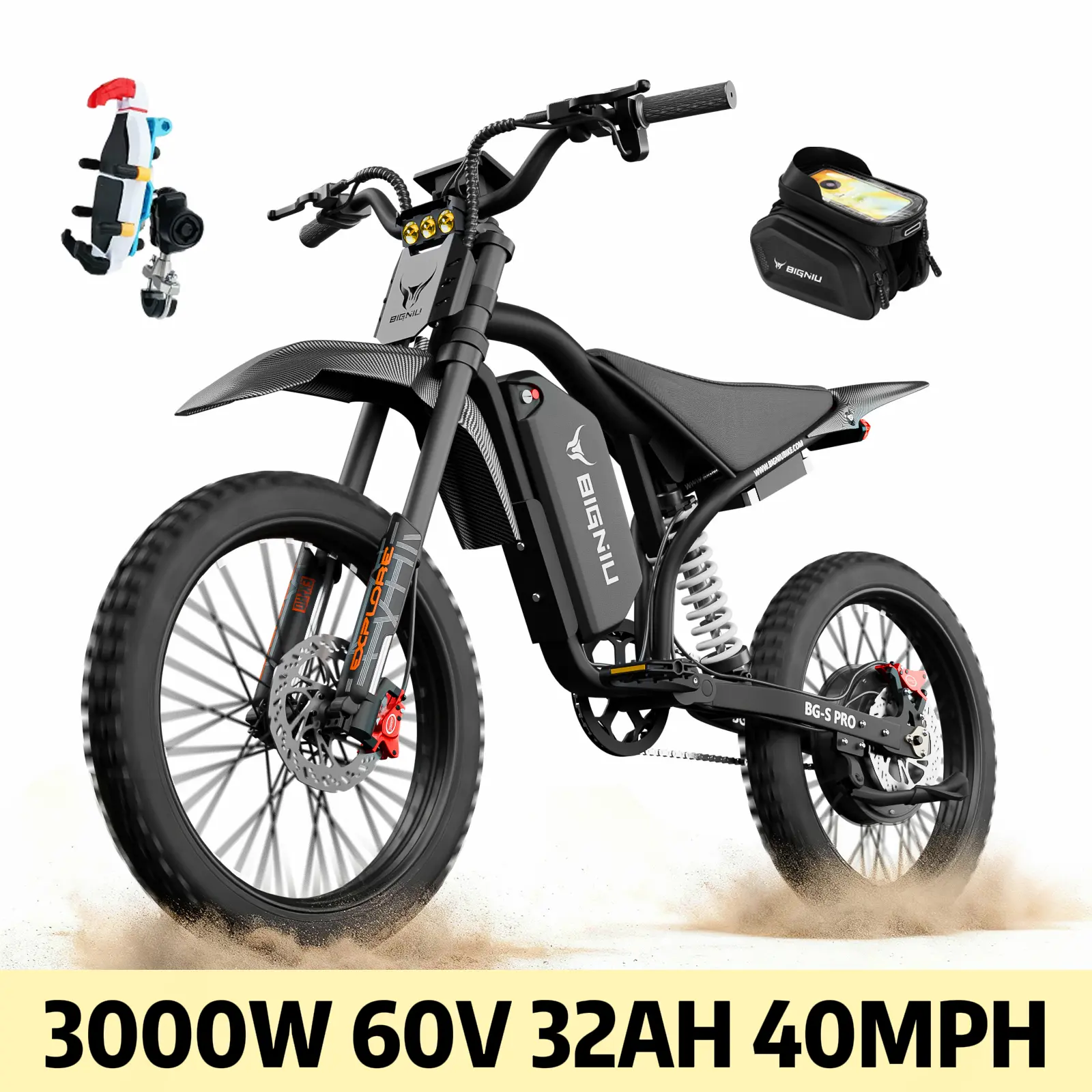 [BIGNIU BG-S PRO] Electric Bike for Adults, 19" Tires, High-Performance Motor, 60V Battery, Dual Hydraulic Brakes