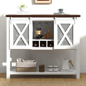 Buffet Sideboard Cabinet 46.5 inch Buffet Cabinet with 2 Doors 9 Cubbies Stemware Rack Buffet Table Coffee Bar Wine Bar Storage Cabinet for Dining Room/Living Room/Kitchen