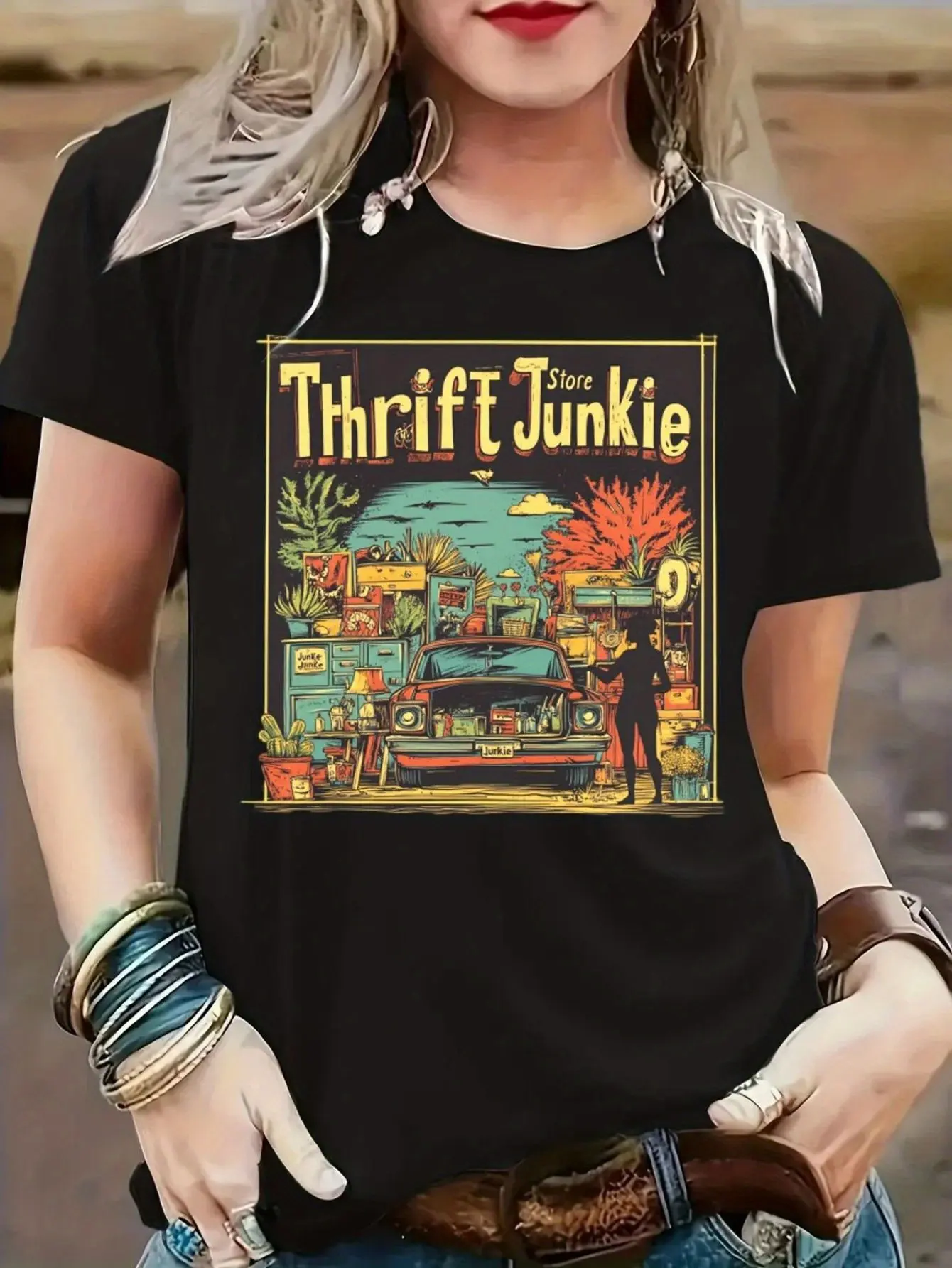 Stylish Men'S T-Shirts - _Thrift Junkie_ Vintage G unisex soft cotton short sleeve t shirt, vintage graphic casual tee for men women teens, perfect birthday holiday gift for camping travel gym daily street  wear