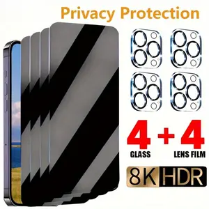 Privacy Tempered Glass Phone Screen & Lens Protector, 4 Counts Phone Screen Protector & 4 Counts Lens Protector, Phone Accessories for Iphone 16 Pro Max, Cover, Phone Case, Protective, Protection, Smartphone, Casing