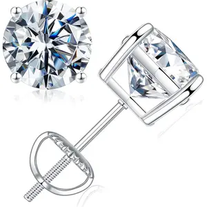 0.2-4ct Moissanite Screw Back Earrings, D Color Clarity Lab Created Moissanite 14K White Yellow Rose Gold Ruthenium Vermeil 925 Sterling Silver Round Moissanite Earrings for Women Men