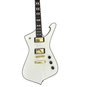 Classic Iceman Style Electric Guitar White Finish Gold Hardware HH Pickups Rosewood Fingerboard Mahogany Body Mahogany Neck Free Ship