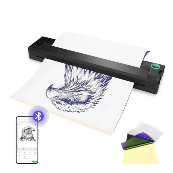 A41 Wireless Tattoo Stencil Printer - Portable Thermal Printer with Bluetooth & USB for Smartphone/PC, 30 Free Stencil Papers & USB-C Cable Included, Professional & Beginner Friendly