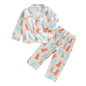 Meihuida Easter Toddler Girl Boy Cute Bunny Long Sleeve Button Down Pajamas Set Lounge Set Sleepwear Nightwear