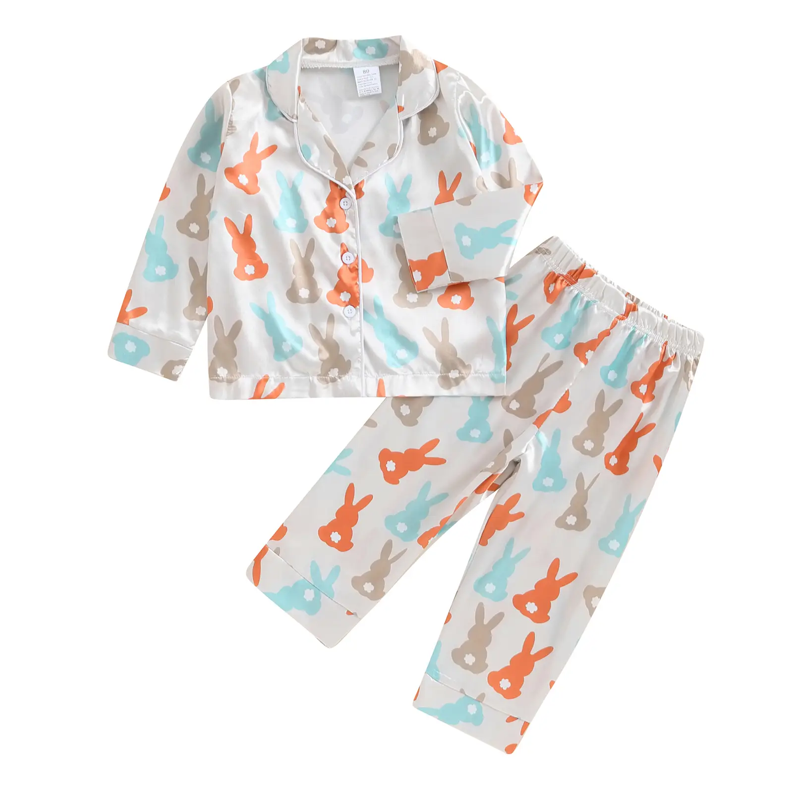 Canrulo Little Boys Girls Easter Pajamas Set Kids Long Sleeve Button-Down Collar Bunny Carrot Egg Print Shirt Tops+Long Pants Sleepwear