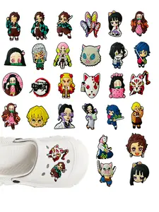 28pcs Hot Anime Demon Slayer Shoe Charms For Fashionable Shoes, Multicolor Footwear PVC Accessories, DIY Shoe Decorations Shoe Embellishments for Classic Sandals Kids Christmas Gift
