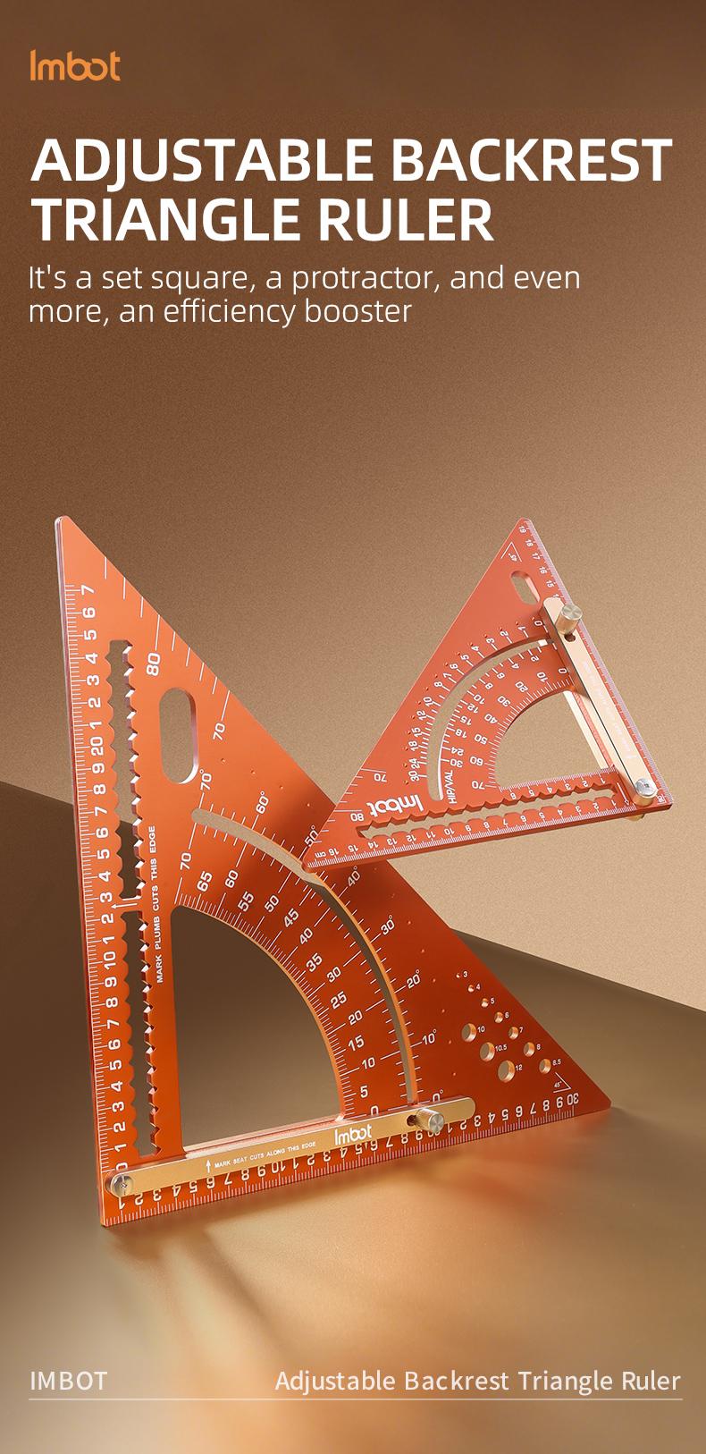 IMBOT Aluminum Alloy Dual Scale Triangular Ruler - High Precision Carpenter's Angle Ruler Multi-Purpose Angle Measurement Multi-Purpose Square Ruler for Woodworking Roofing Tools & Construction Layout