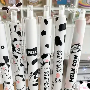 6/16pcs Cow-Themed Automatic Retractable Ballpoint Pen Set, Ballpen Set, Smooth Writing with 0.5mm Black Ink, The Gift for Office Christmas, Valentine's Day, Birthdays (Random Patterns)