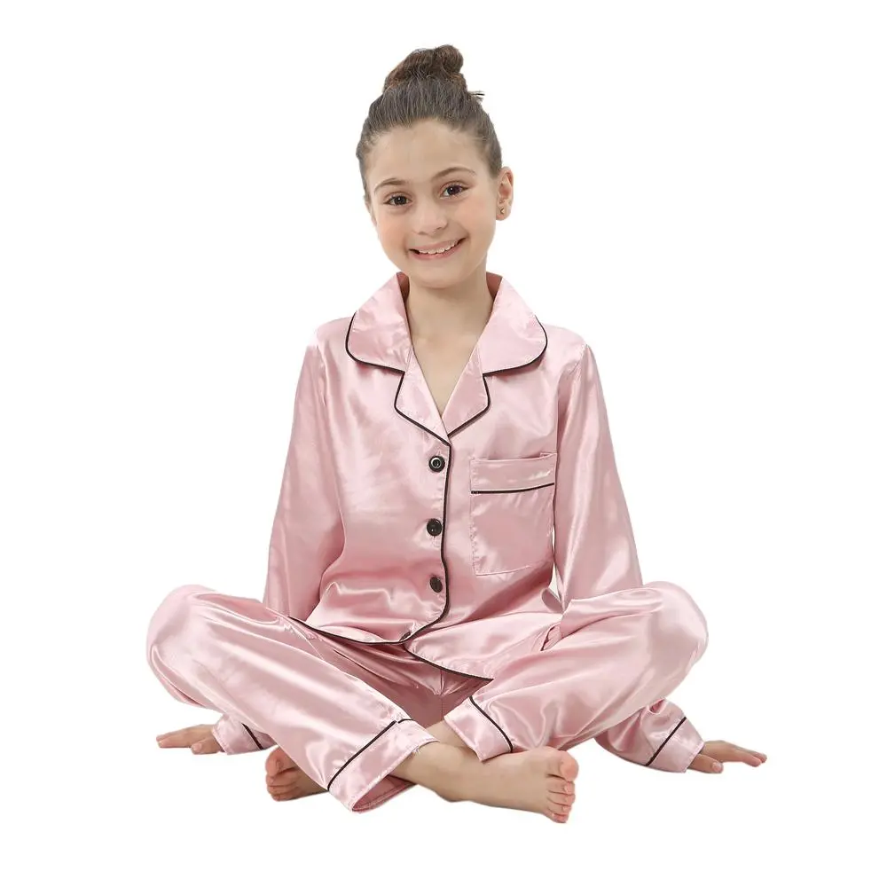 Boys Girls Satin Silk Pajamas Sets for Kids Toddler 2 to 3 4 5 6 7 8 9 10 11 12 13 14 Years Long/Short Sleeved Pink Red Pijamas