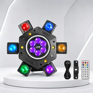 [NEW] XDV 6-Eye 6-Arm 150W RGBW Moving Head Party Light - Sound-Active DJ Light with Red, Green Laser, White, Gold Strobe, Remote Control for Home Parties, Birthdays, Holidays