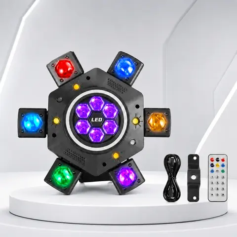 [NEW] XDV 6-Eye 6-Arm 120W RGBW Moving Head Party Light - Sound-Active DJ Light with Red, Green Laser, White, Gold Strobe, Remote Control for Home Parties, Birthdays, Holidays,Halloween Day