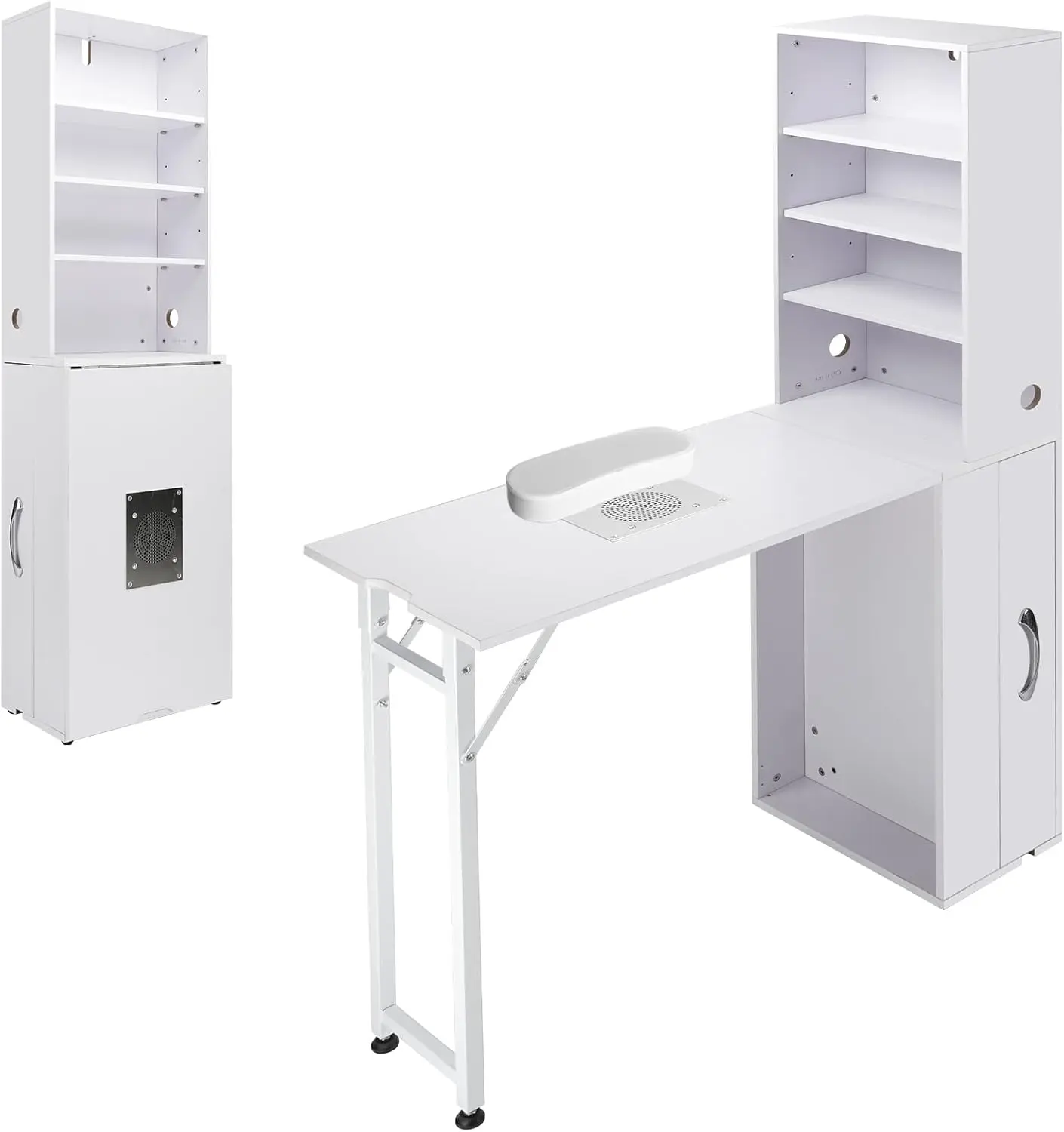 Professional Portable & Foldable Nail Desk with Dust Collector Wall Mount Manicure Table with Storage Nail Cabinet with Hand Rest，White