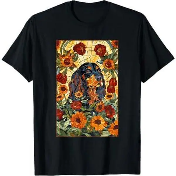 Gordon Setter Dog Stained Glass Leadlight Artistic Design T-Shirt