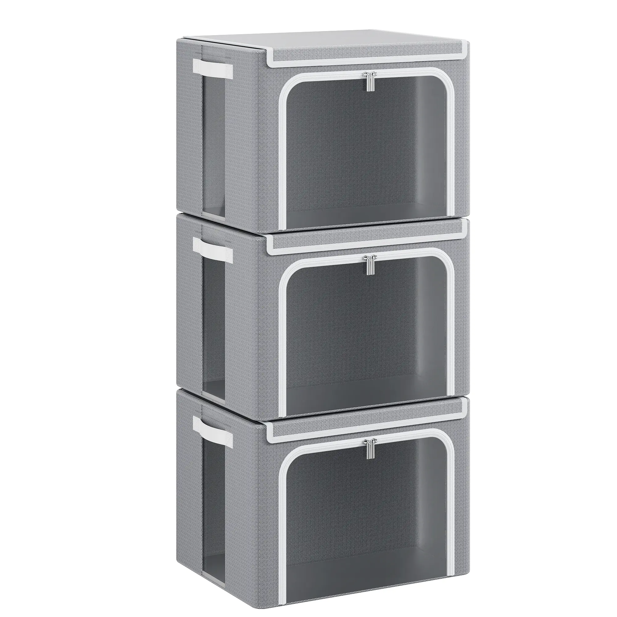 【Auction Only】3pcs Quilted Collapsible Storage Bins - Foldable Closet Storage, Cube Folding Lidded Easy-Access Bins, Durable Handles, Portable Space-Saver for Bedroom Clothing, Collapsible Storage Bin