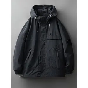 [Stand Collar Outdoor Leisure Jacket] Men's Lightweight Hooded Windbreaker Jacket - Solid Color, Stand Collar, Zipper Closure, Nylon, Ideal for Outdoor Camping, Cycling, Hiking & Mountaineering, Spring & Autumn, Casual, Nylon, Leisure Style, Leisure Outin