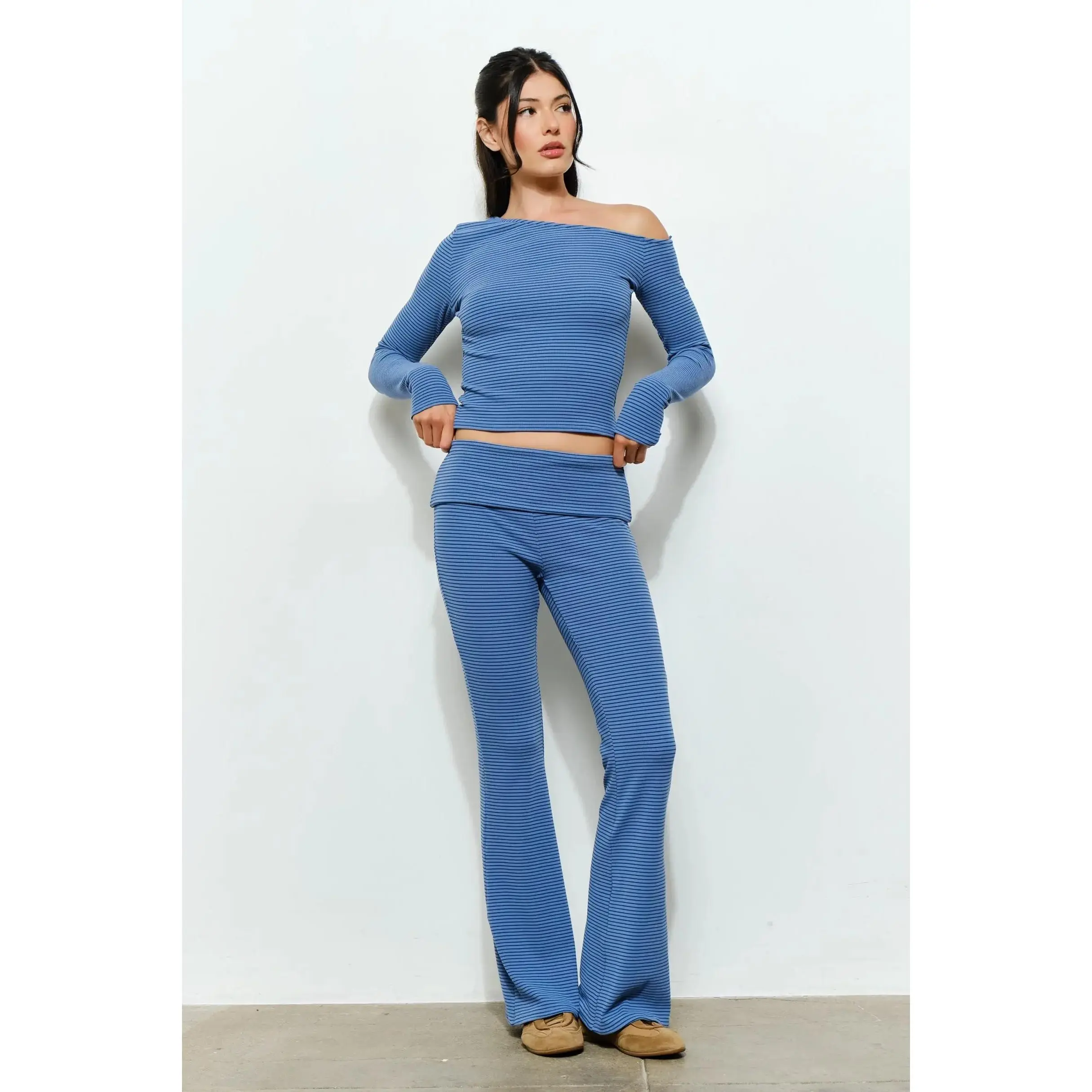 Blue Stripe Flared Pants