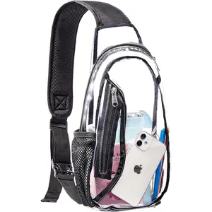 Clear Sling Bag, Stadium Approved PVC Crossbody Backpack, Clear Casual Chest Daypack for Hiking, Stadium or Concerts