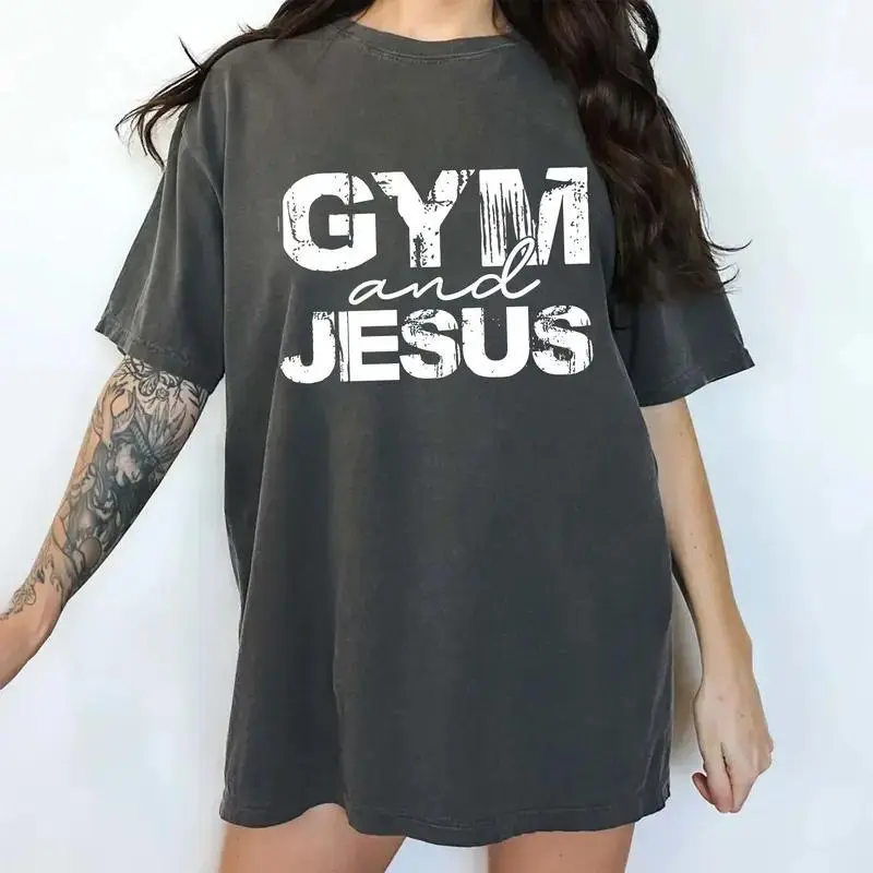Gym And Jesus Comfort  Shirt, Faith Workout Unisex Graphic Tee, Religious T-Shirt, Gift For Christian Gym, Aesthetic Clothing