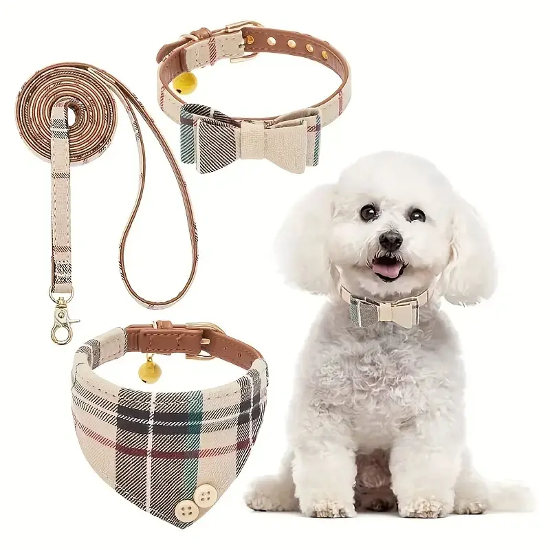 Dog Training Swivel Leash Combo Set, Faux Fur Dog Collar with Butterfly Decoration, Small Breed Poodle Pet Accessories, 3 Piece Set for Dogs & Cats