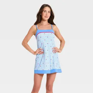 Women's Everyday Soft Active Court Dress - All In Motion Blue Gingham M