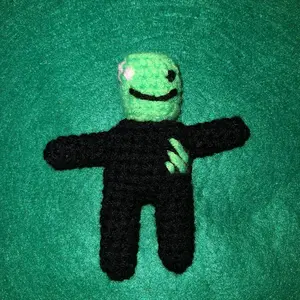 Lil Zom-jok- Green and Black Crochet Zombie plush keychain sized