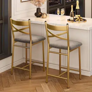 GAOMON 26" Counter Height Bar Stools Set of 2, Upholstered Bar Chairs with Back, Thick Cushion, Modern Counter Height Barstools for Kitchen Island, Apartment Counter, Dining Room Bar (Gold)