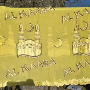 Big Embroidered Kaaba Desi with Al Kaaba Design and Crescent Moon Motif in Vibrant Gold