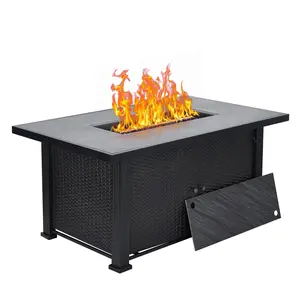 GARVEE 52 In Propane Fire Pit Table, Metal Double-Door Gas Fire Table, Outdoor Rectangular Steel Fire Table with Lid for Patio, Backyard