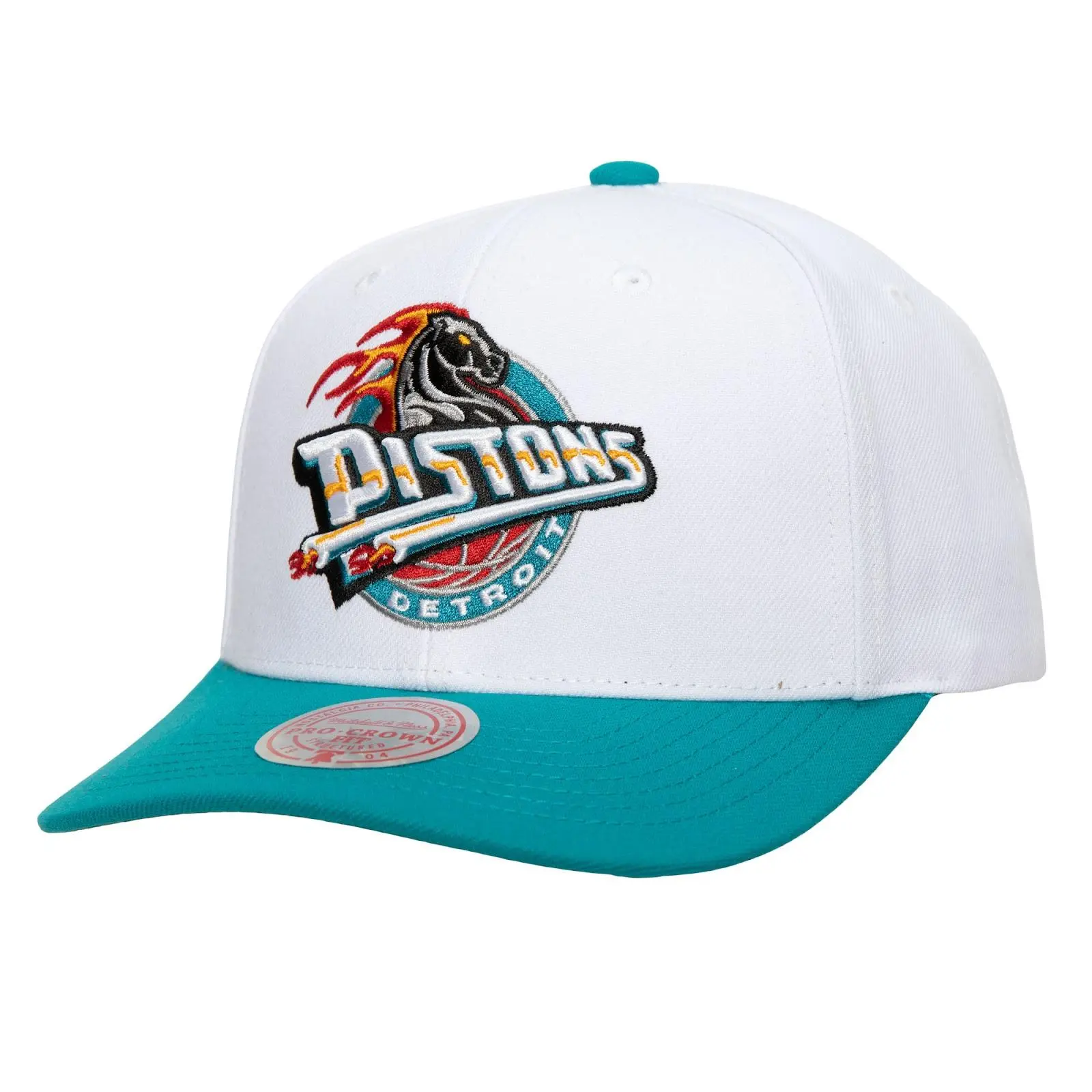White Detroit Pistons Hardwood Classics Team 2.0 Two-Tone Pro Snapback Hat NBA Throwback Cap Adjustable Fan Gear Mitchell & Ness
