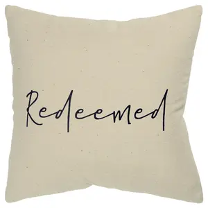 360 stand Black & Taupe Redeemed Home Decorative Cushion, Modern Square Throw Pillow, Inspirational Print, Light Texture, Natural Fabric