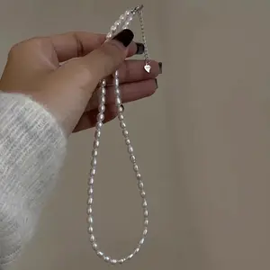 Freshwater Full Pearl Necklace  Silver Millet Pearl Necklace 4-5MM Meter Shaped Necklace For Women Gifts