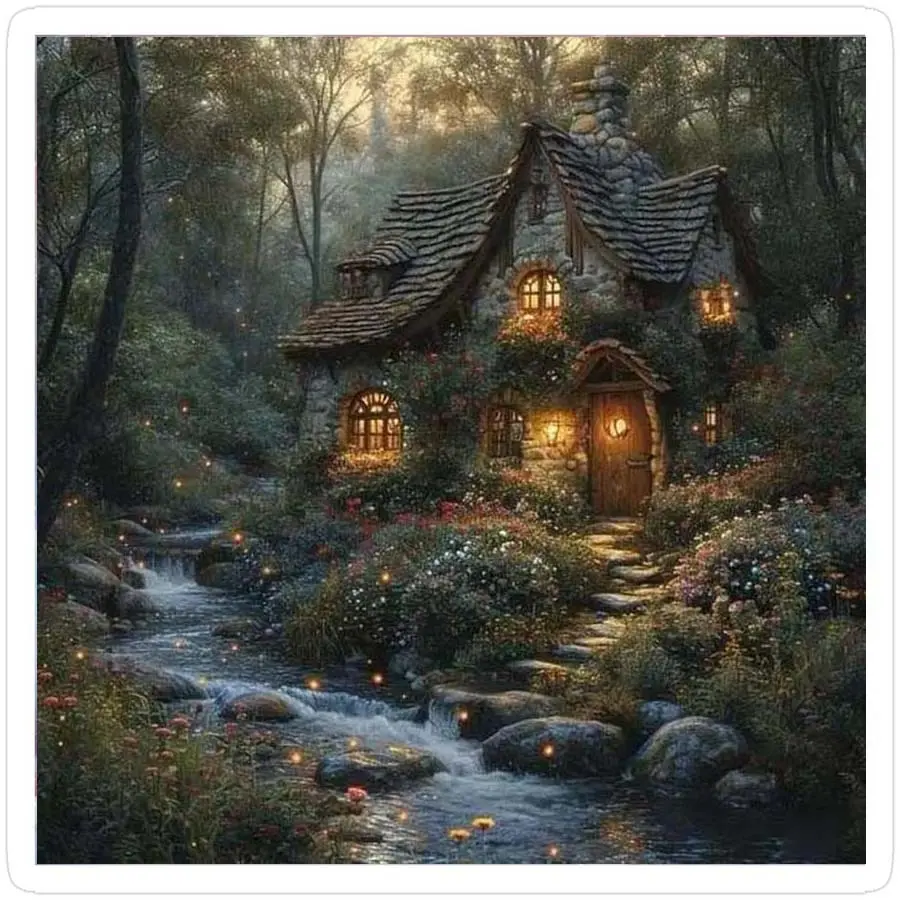 1 DIY diamond painting set, 5D diamond art set, DIY decoration, forest cabin diamond painting set with full round diamonds, mosaic, diamond art, DIY art home decoration, suitable for Christmas, Handicraft